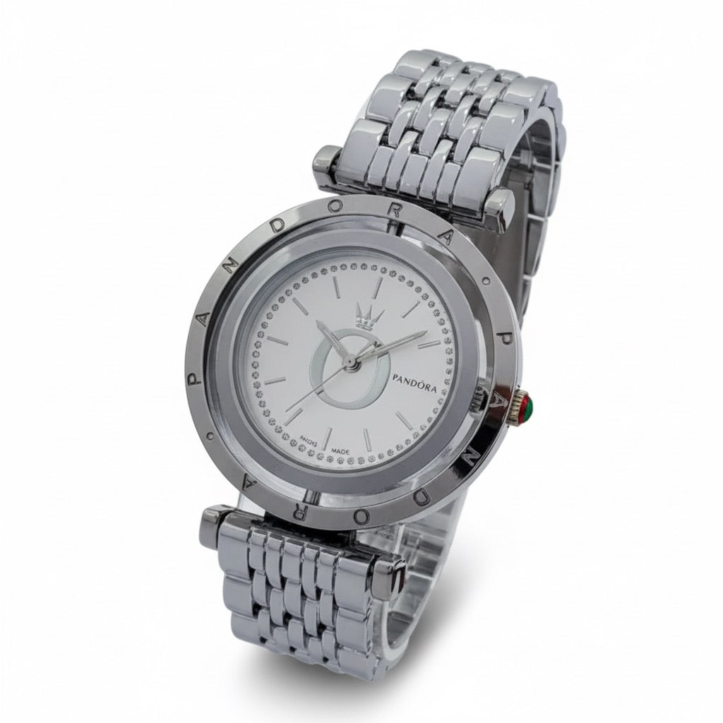 Reloj Pandora Centro Giratorio Plateado Brillante