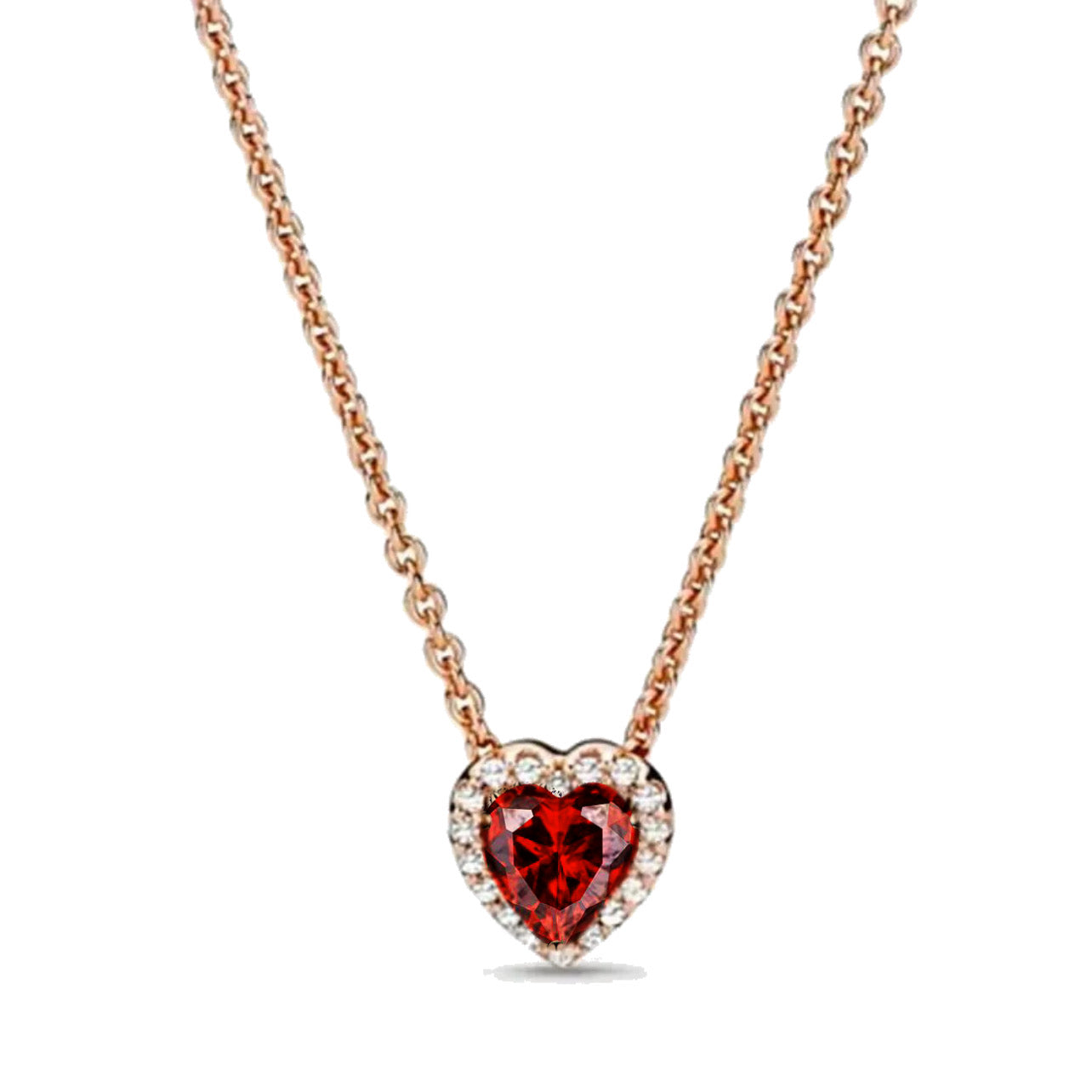 Collar Pandora Corazón Rojo En Rose Gold