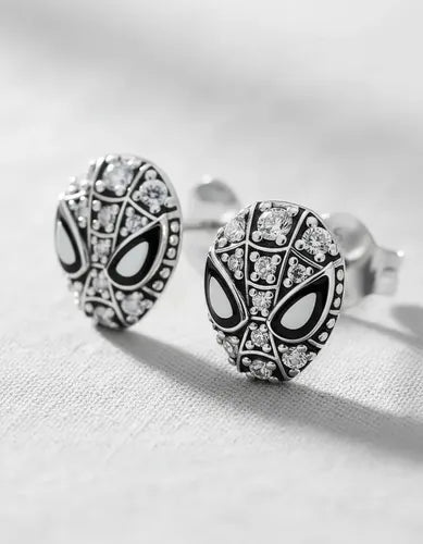 Aretes Pandora De Botón Máscara De Spiderman De Marvel