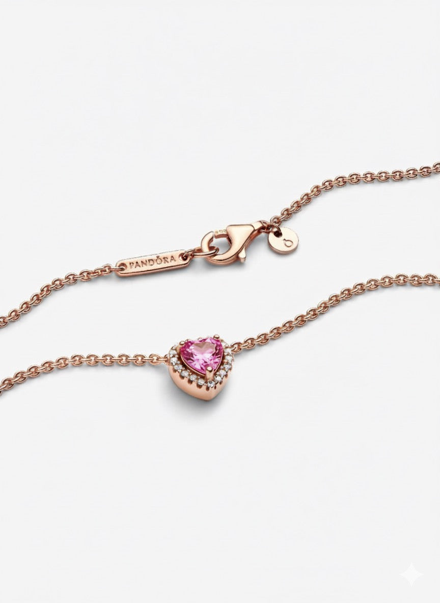 Collar Pandora Corazón Rosa En Rose Gold