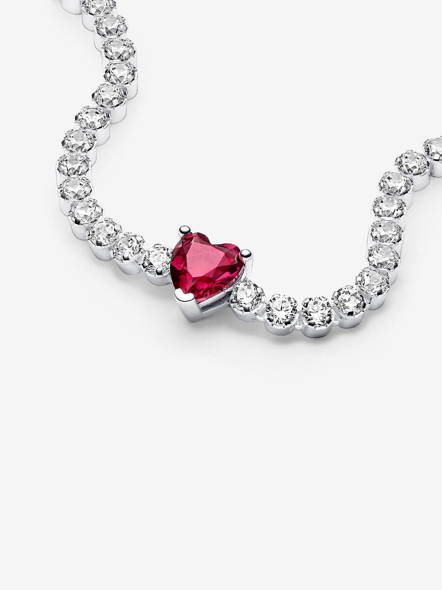 Pulsera Pandora de Tenis Corazón Rojo Brillante