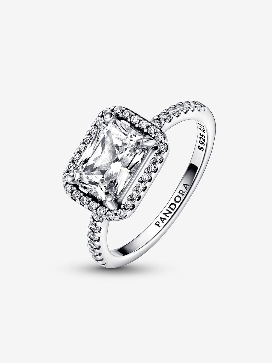 Anillo Pandora Halo Rectangular Brillante Plata de primera ley