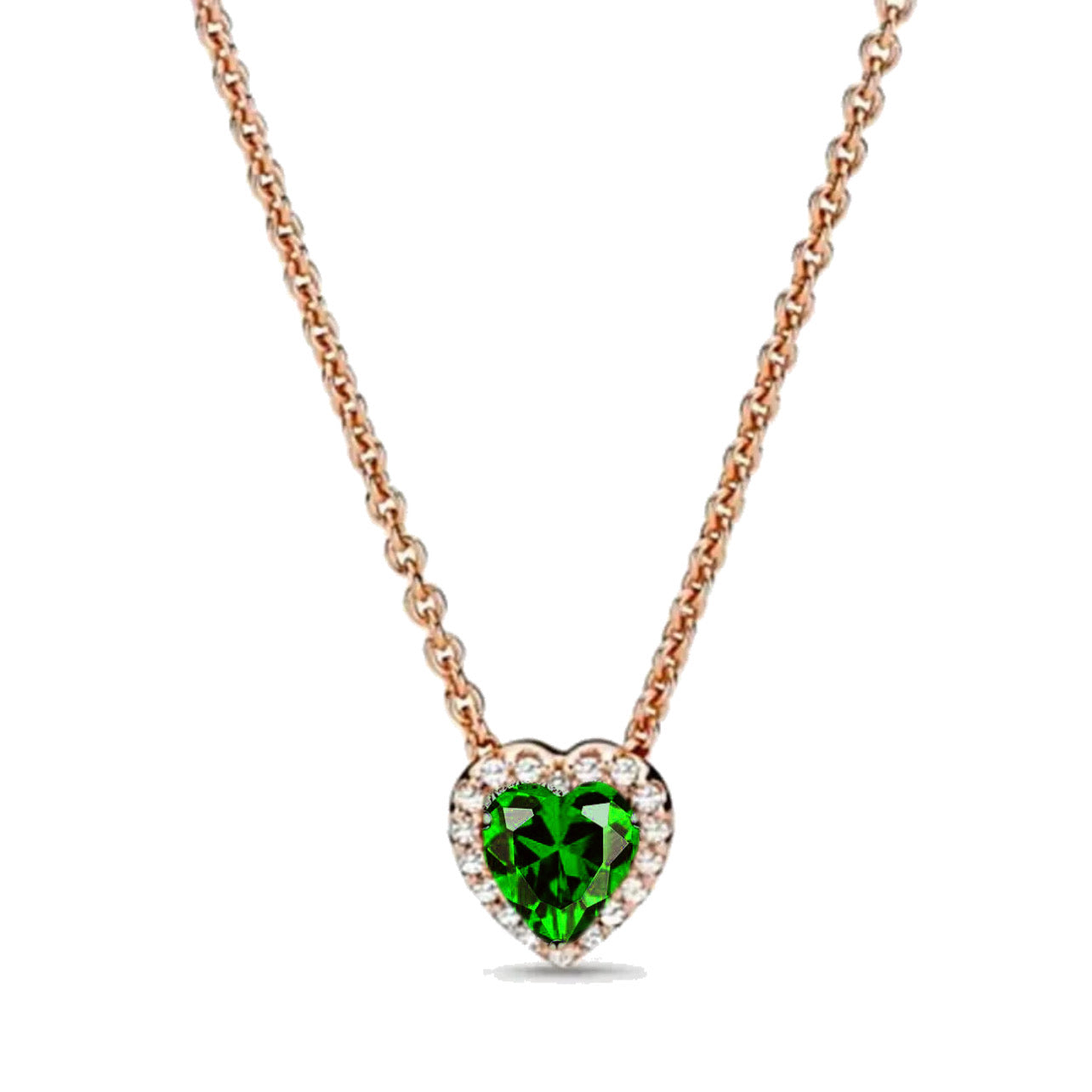 Collar Pandora Corazón Verde En Rose Gold