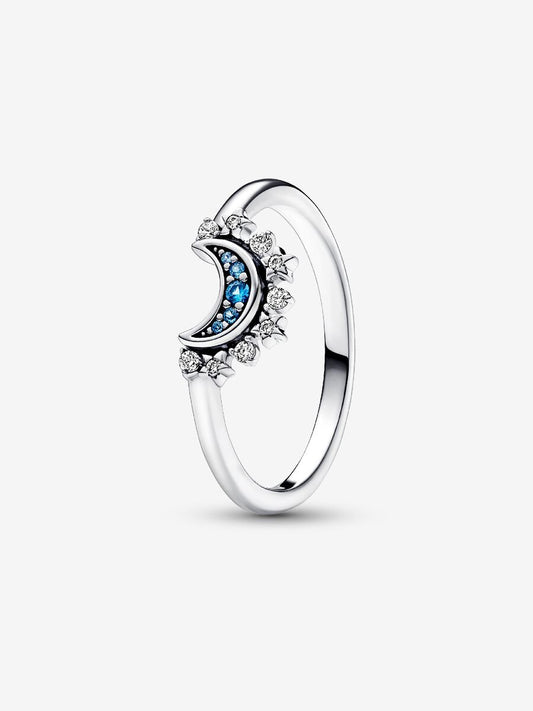 Anillo Pandora Luna Brilla Azul Celestial
