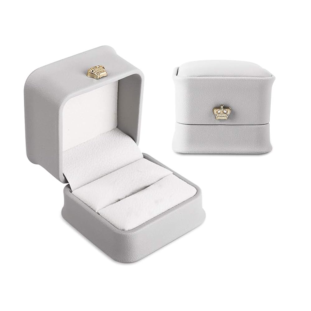Caja Para Anillo De Tiara Cuerina Gris