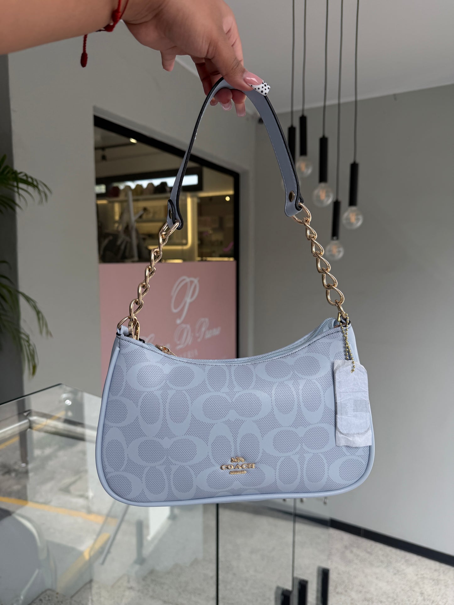 Cartera Coach De Hombro Mediana Teri Color Celeste Matte