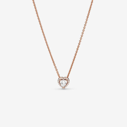 Collar Pandora Corazón Blanco En Rose Gold