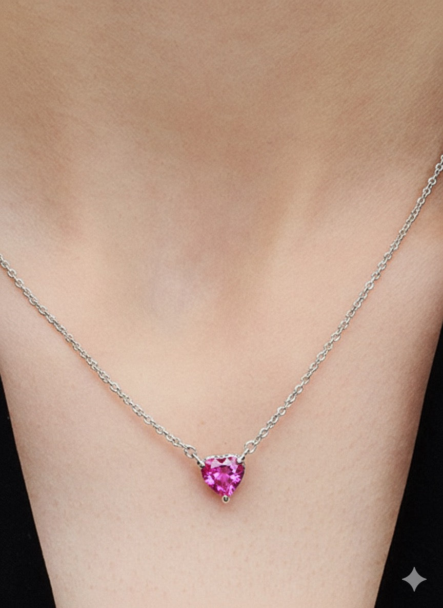 Collar Pandora con Colgante Halo y Corazón Rosa Brillante