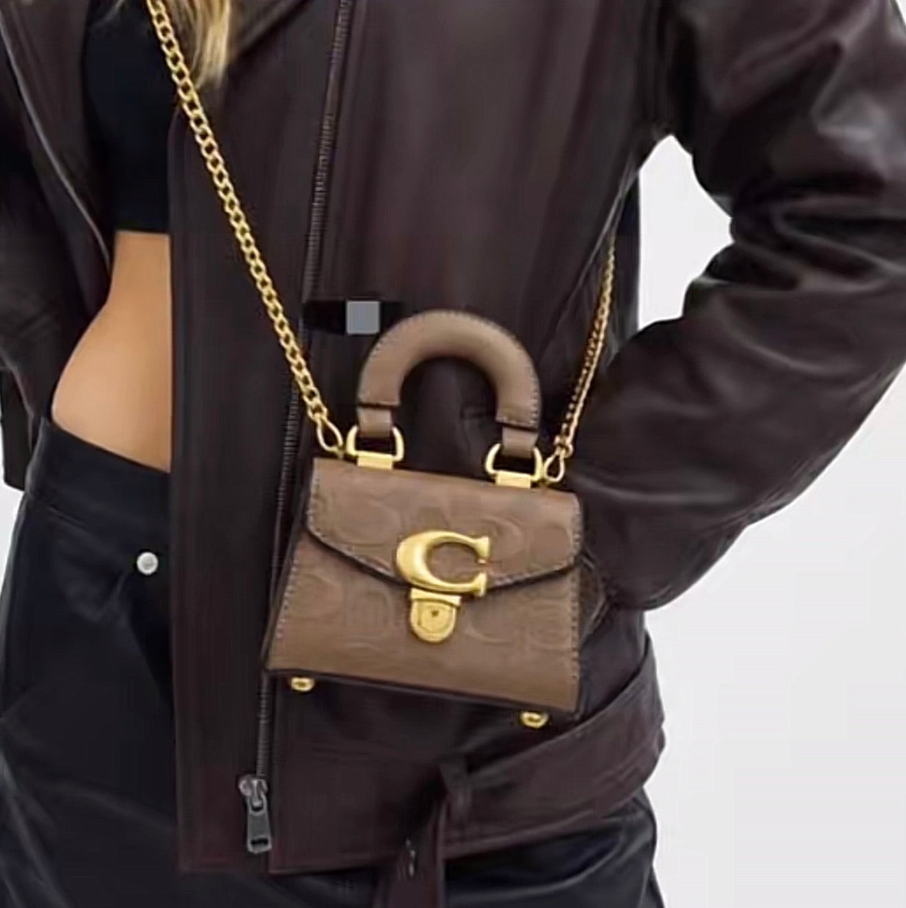 Cartera Mini Coach Sammy Top Handle 12 Marrón Con Caja