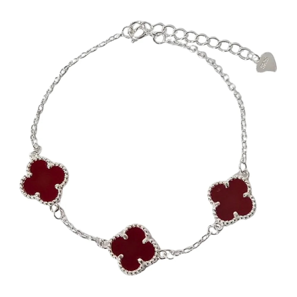 Brazalete Van Cleef De 3 Tréboles Rojo En Plata