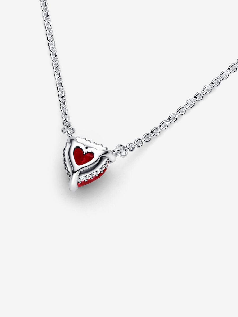 Collar Pandora con Colgante Halo y Corazón Rojo Brillante