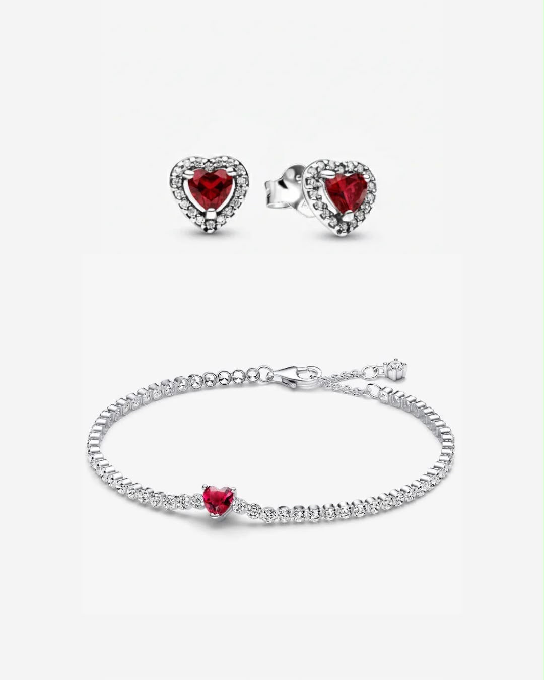 Set De Regalo Pandora Brazalete Y Aretes Corazón Rojo
