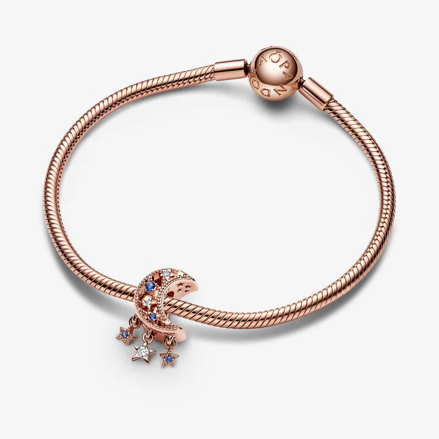 Charm Pandora Luna Con Estrellas Brillantes Rose Gold