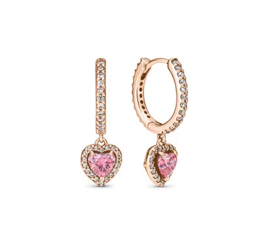 Argollas Pandora De Aro Corazón Halo Brillante Rose Gold
