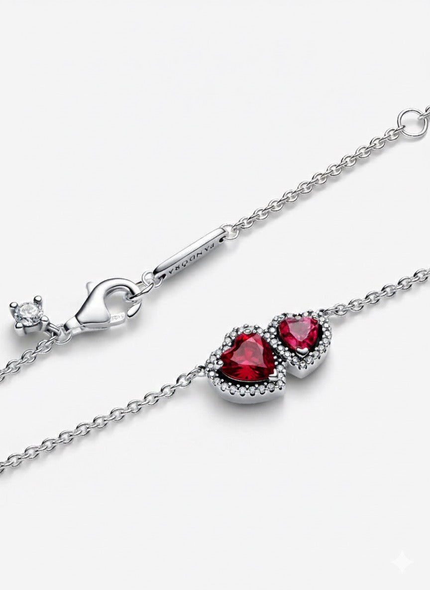 Collar Pandora Halo Corazones Rojos