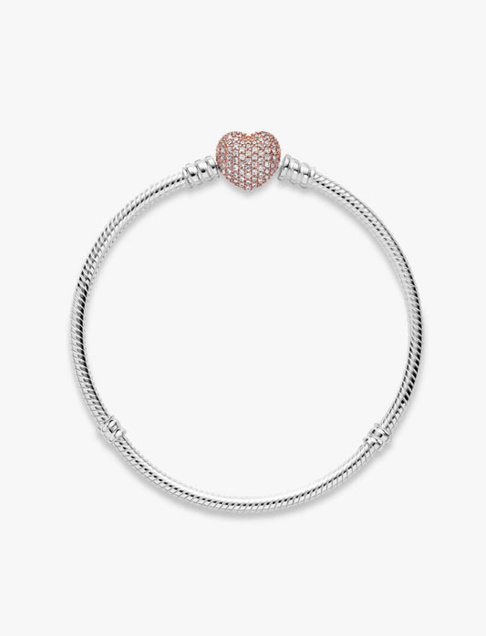 Pulsera Pandora Moments Con Cierre De Corazón Brillante Rose Gold