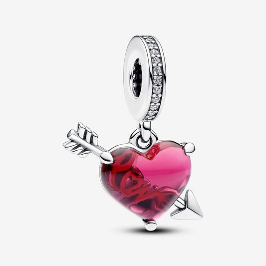 Charm Pandora Colgante Corazón y Flecha Cristal de Murano Rojo