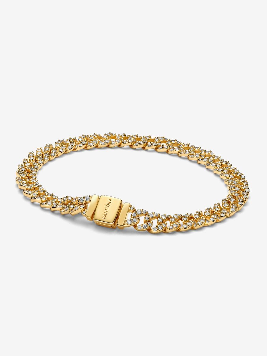 Pulsera Pandora Cadena Cubana en Pavé Dorada