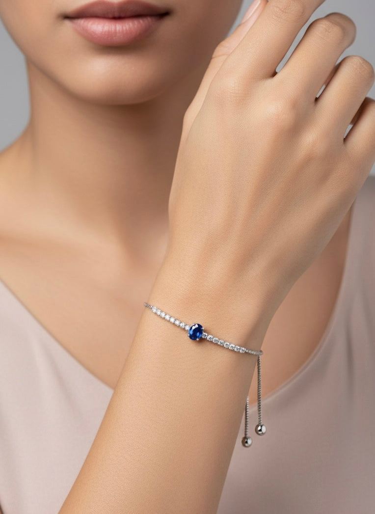 Brazalete De Tenis Con Zirconia Azul Ajustable