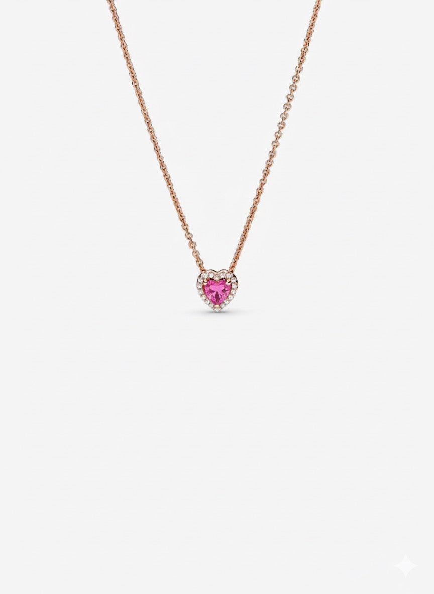 Collar Pandora Corazón Rosa En Rose Gold