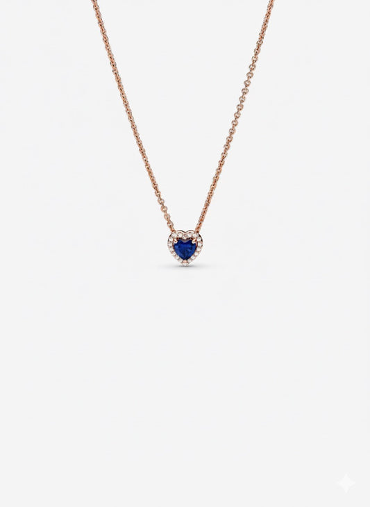 Collar Pandora Corazón Azul En Rose Gold