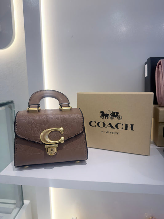 Cartera Mini Coach Sammy Top Handle 12 Marrón Con Caja
