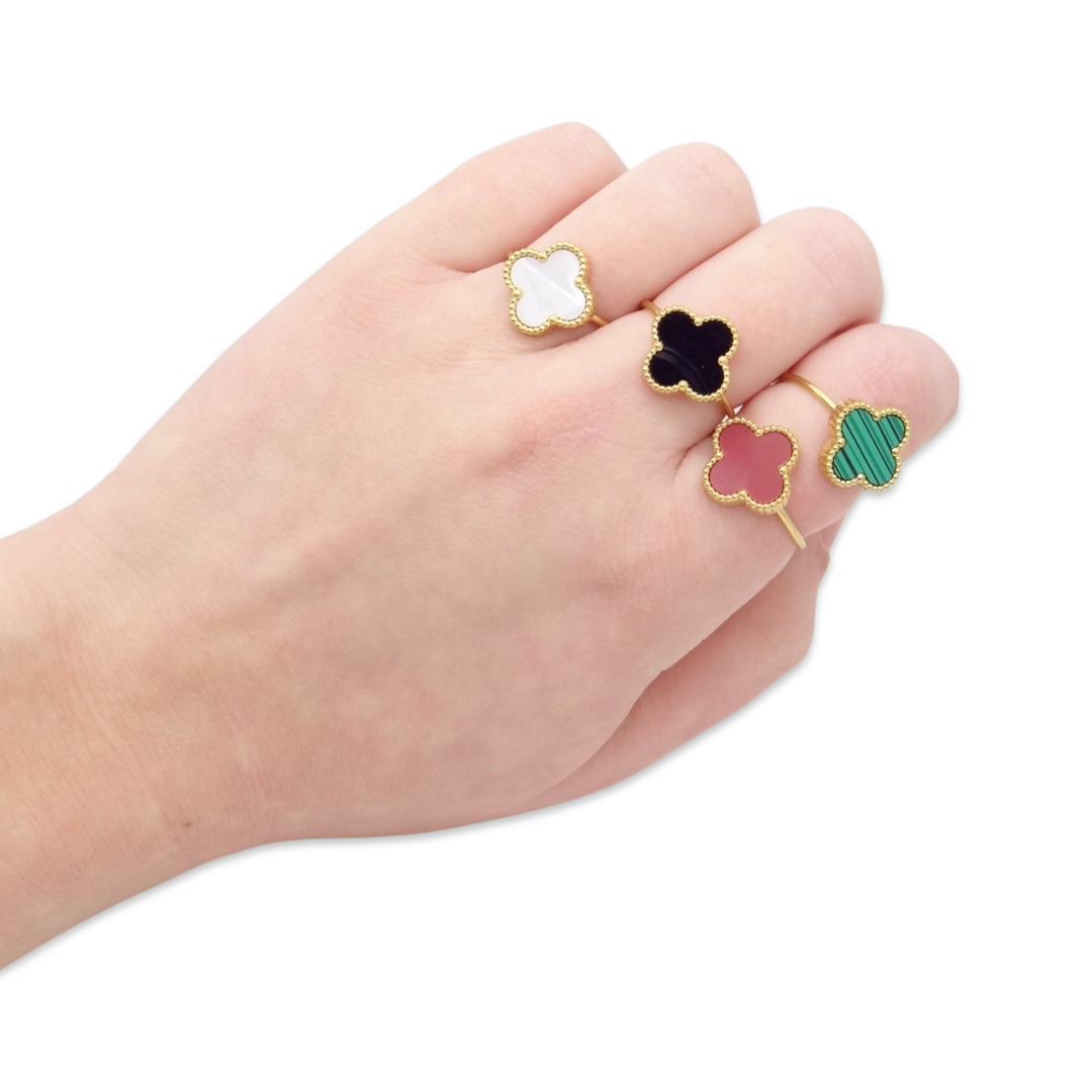 Anillo Ajustable Van Cleef Un Trébol Rojo Vino