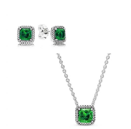 Set Pandora Cuadrado Brillante En Plata Verde