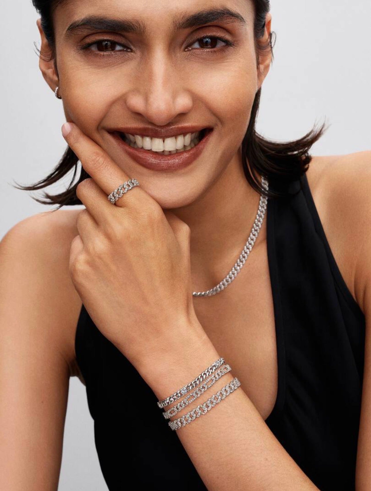 Brazalete de Cadena cubana Corazón Plata