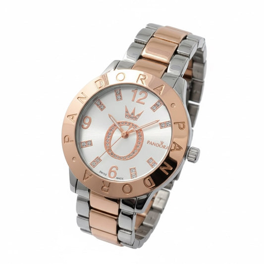 Reloj Pandora Con Logo Brillante Rose Gold Y Plateado