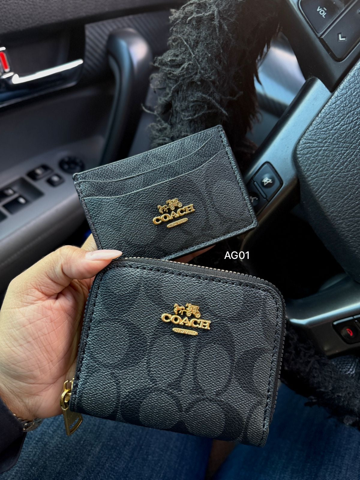 Monedero Con Tarjetero Coach Negro Con Logo