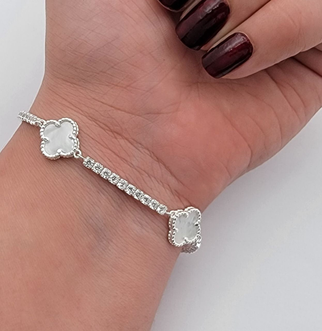 Brazalete De Tenis Van Cleef Trébol Blanco