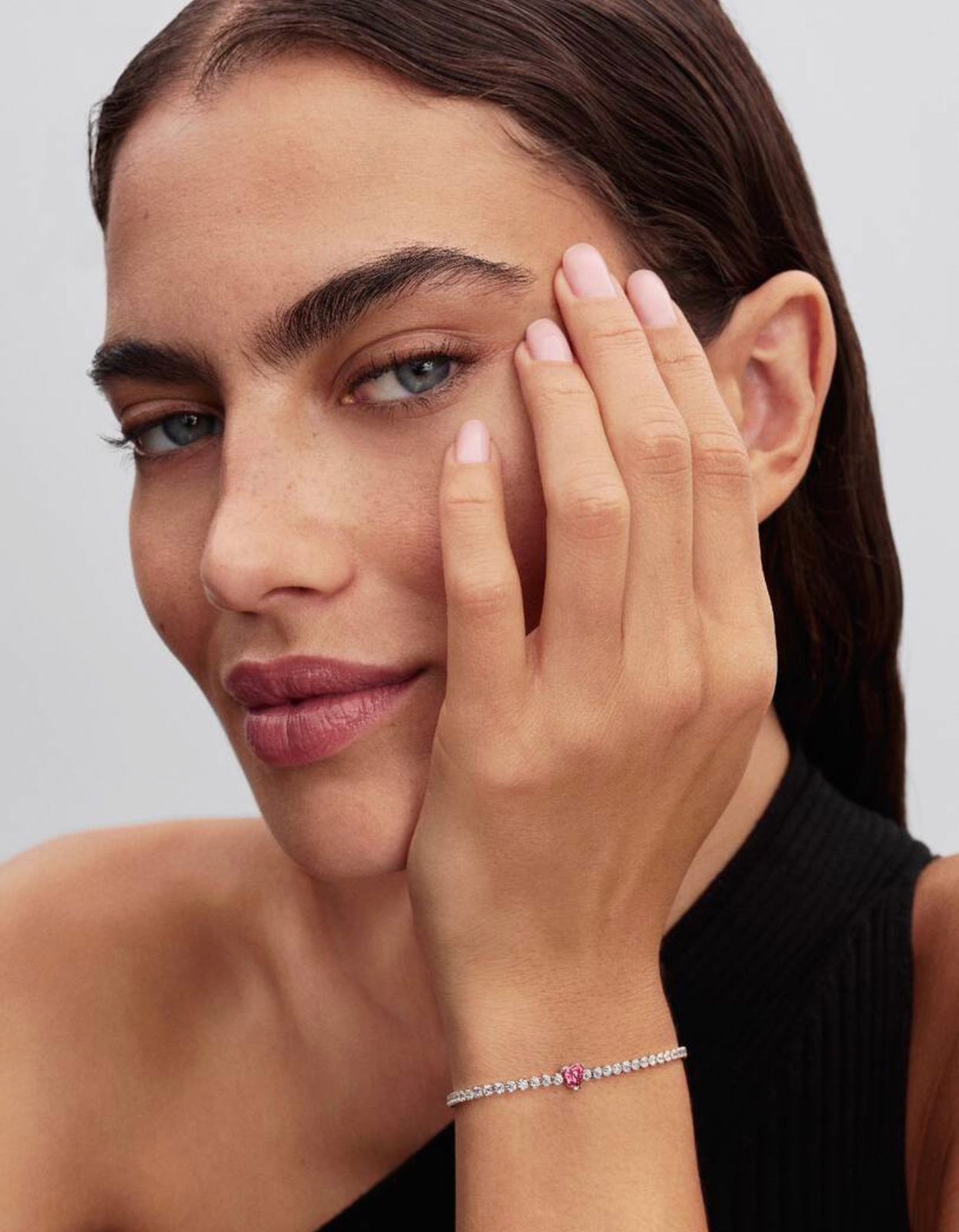 Pulsera Pandora de Tenis Corazón Brillante Rosa