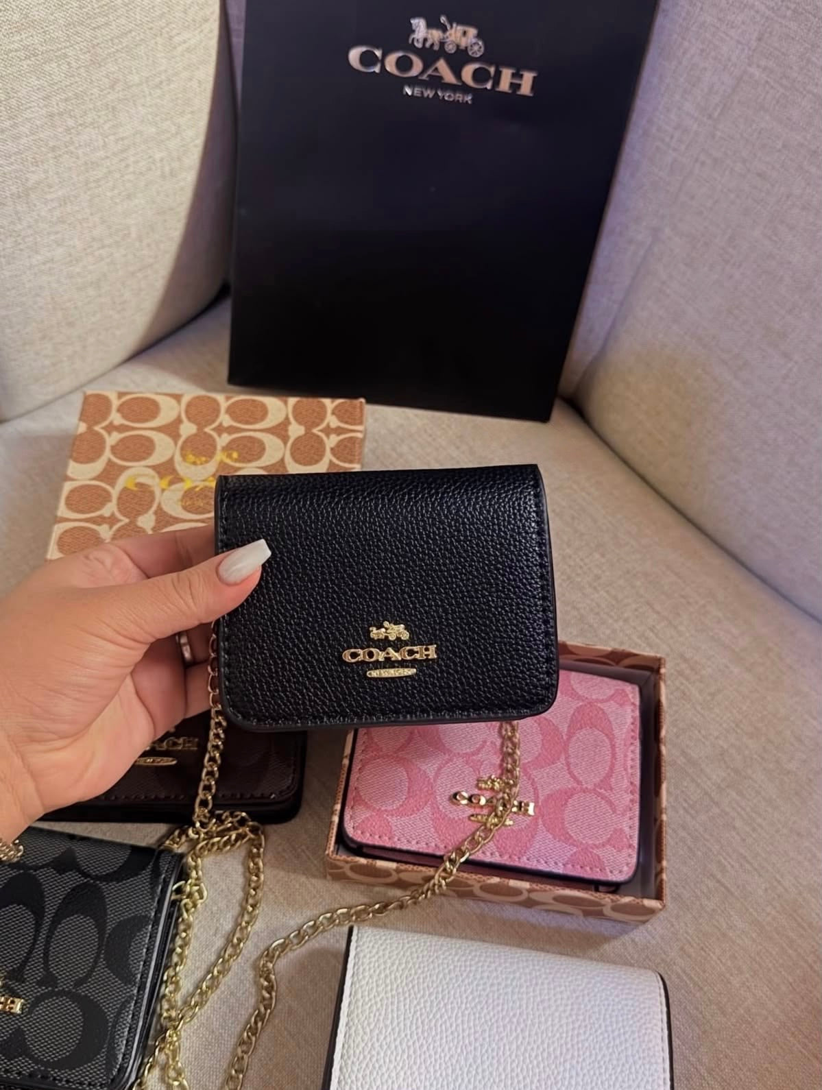 Cartera Coach Mini Negra De Cadena Con Caja