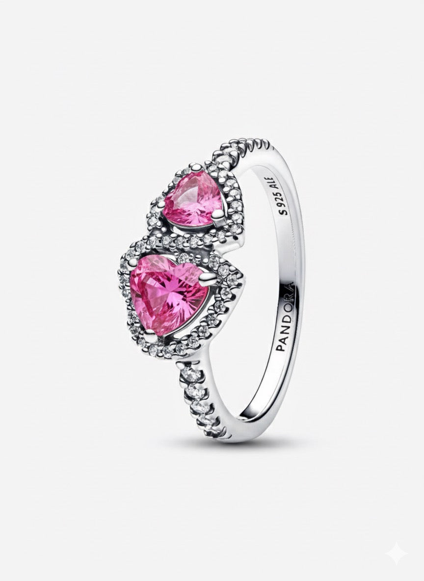 Anillo Pandora Halo Corazones Rosas