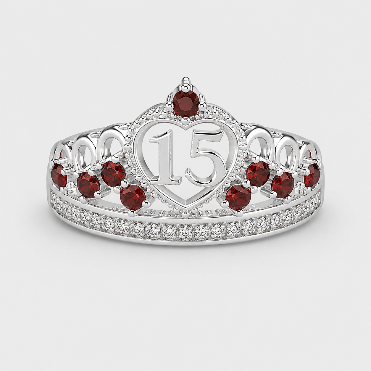 Anillo De 15 Años En Plata Modelo 1 En Rojo