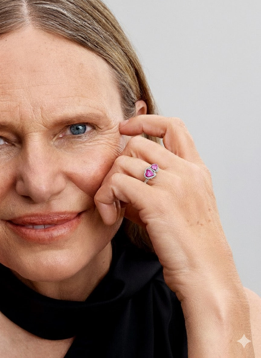 Anillo Pandora Halo Corazones Rosas