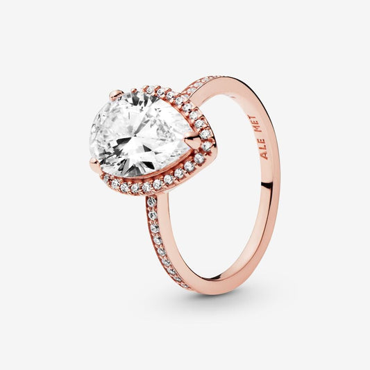 Anillo Pandora Halo de Lágrima Brillante Rose Gold