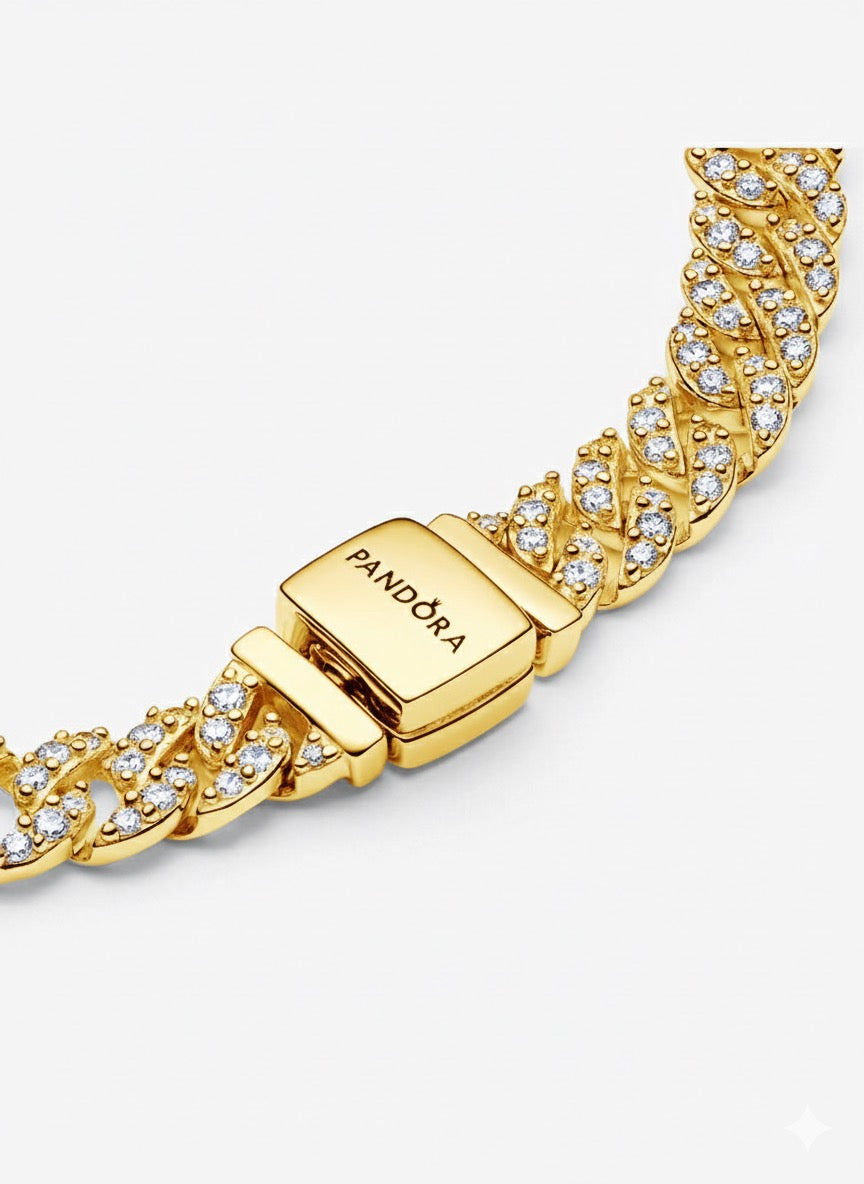 Pulsera Pandora Cadena Cubana en Pavé Dorada