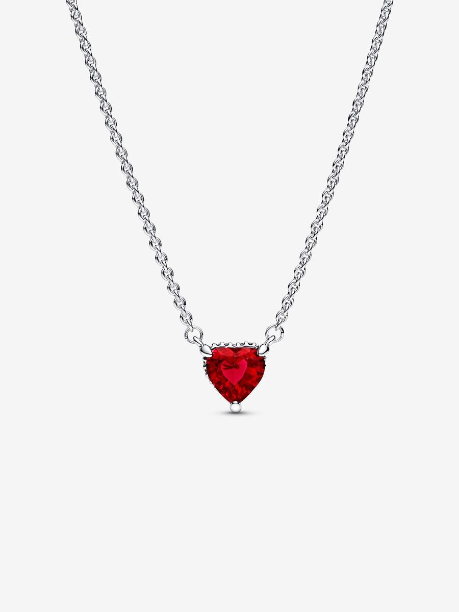 Collar Pandora con Colgante Halo y Corazón Rojo Brillante