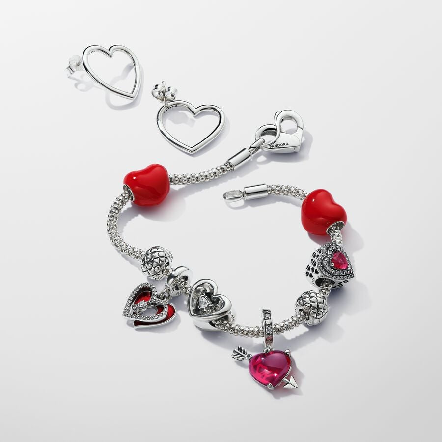 Charm Pandora Colgante Corazón y Flecha Cristal de Murano Rojo