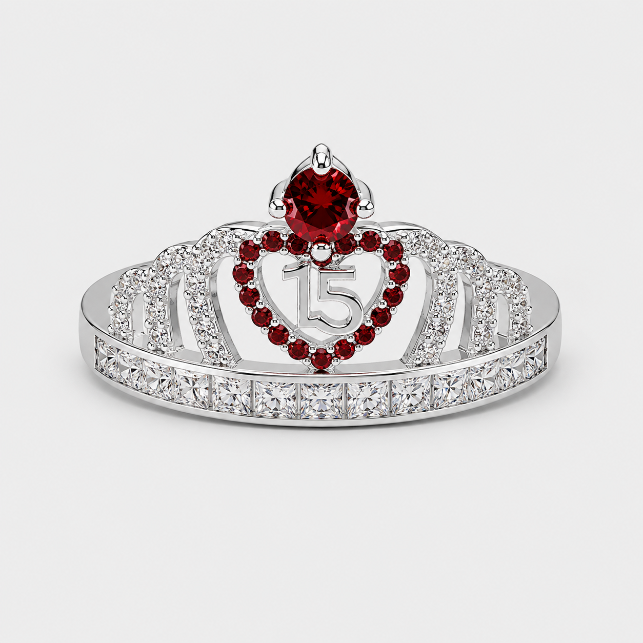 Anillo De 15 Años En Plata Modelo 3 En Rojo