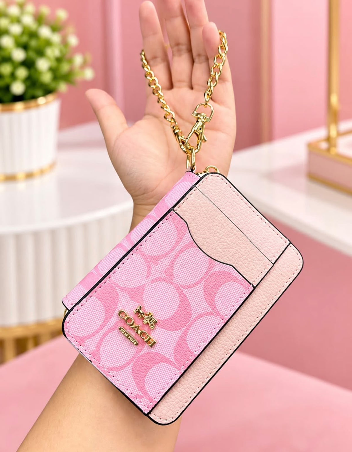 Zip Card Coach Case in Signature Canvas Rosa