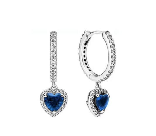 Argollas Pandora De Aro Corazón Halo Brillante Azul