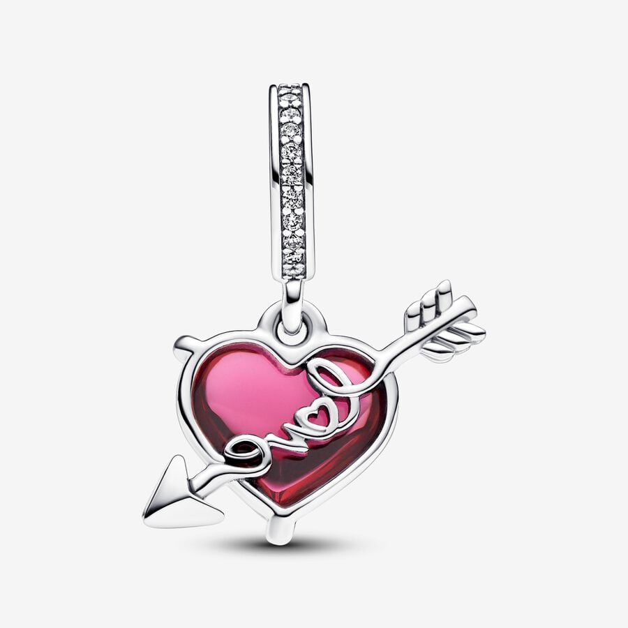 Charm Pandora Colgante Corazón y Flecha Cristal de Murano Rojo