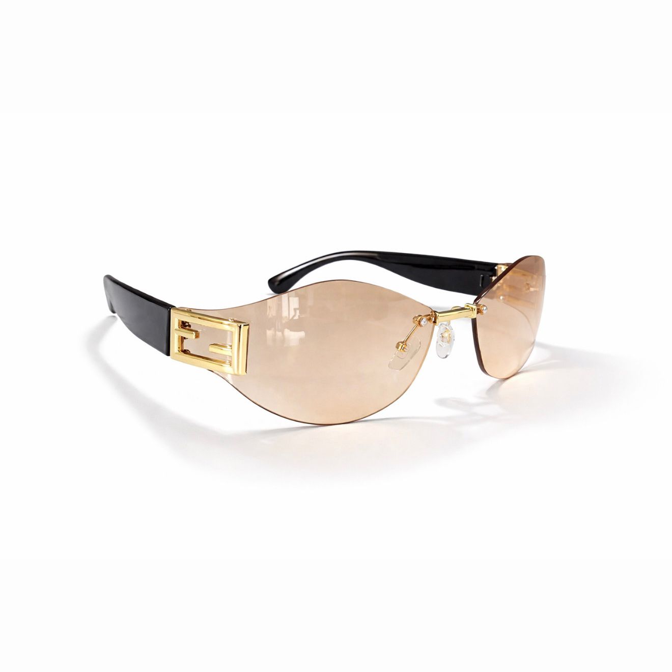 Lentes de sol estilo Fendi sin bordes en color rosa transparente