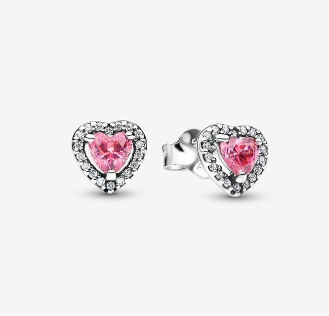 Aretes Pandora Corazones en Relieve Rosa