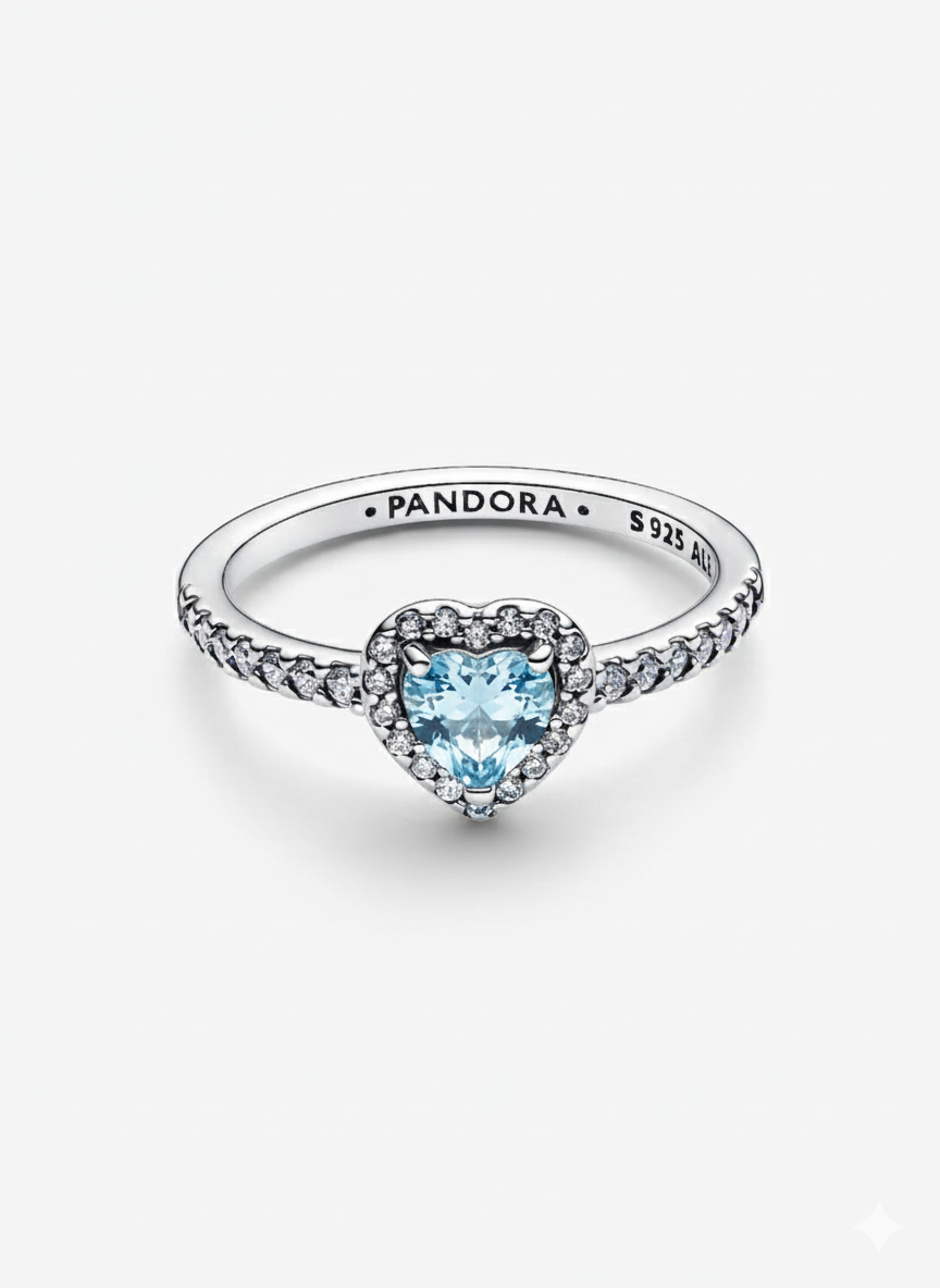 Anillo Pandora Corazón Azul Celeste Brillante