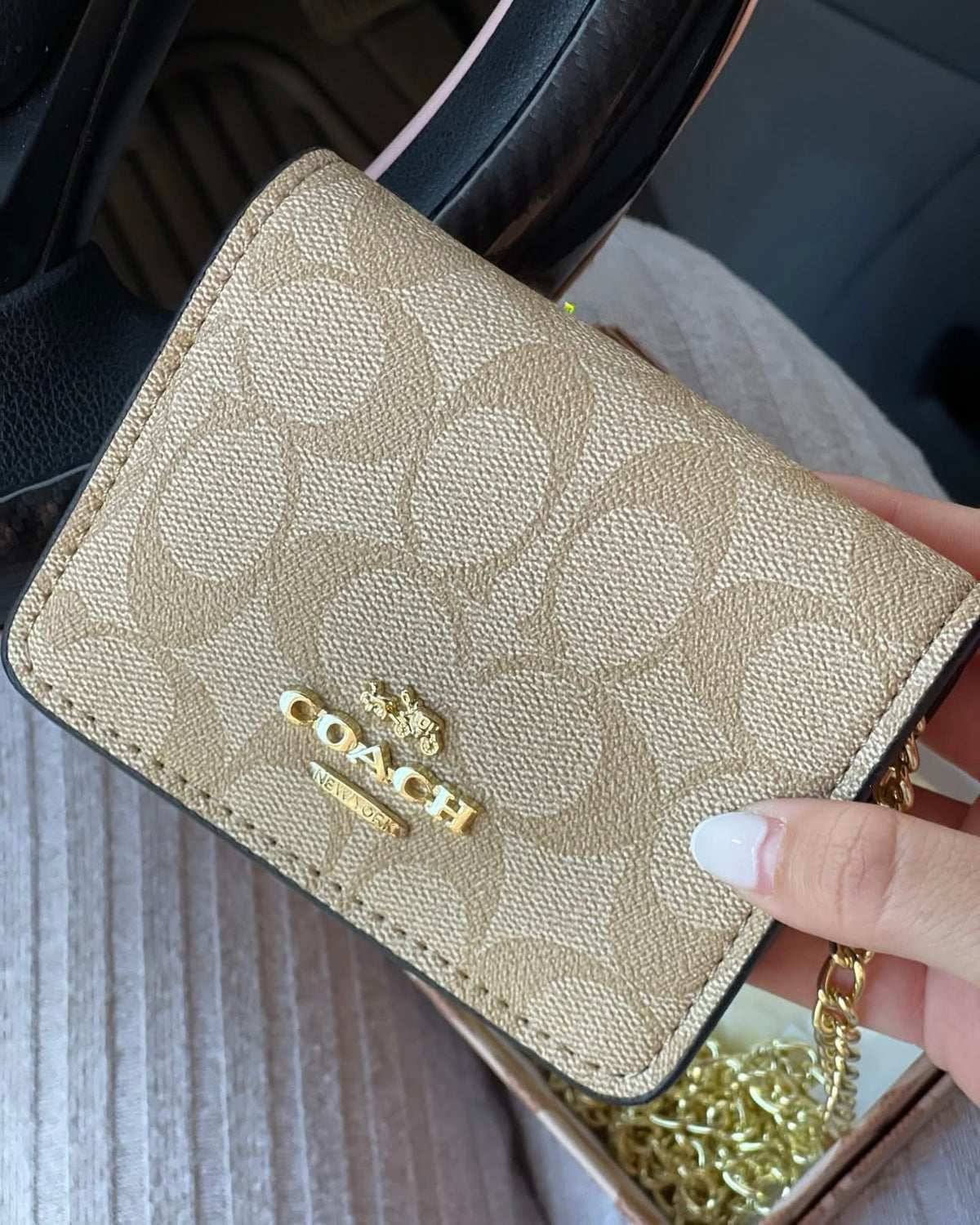 Cartera Coach Mini Beige De Cadena Con Caja