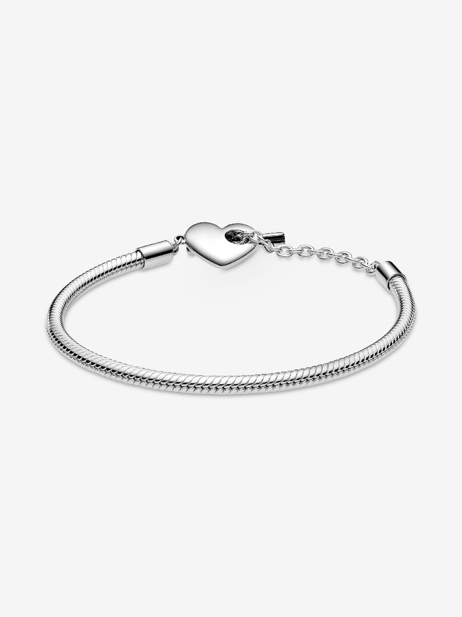 Pulsera Pandora de Cadena de Serpiente Barra en T y corazón